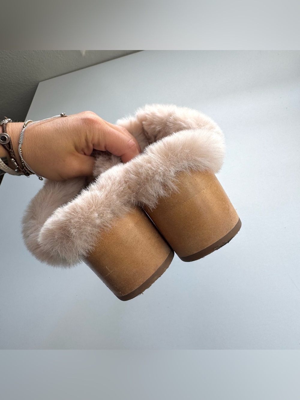 Kate Spade New York Uma Clogs Wooden Platform Heels faux fur Pink Suede Sz 6.5 B - Picture 4 of 8